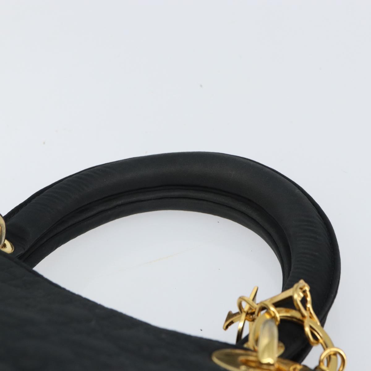 Christian Dior Lady Dior Canage Hand Bag Nylon Black Gold Auth 163634