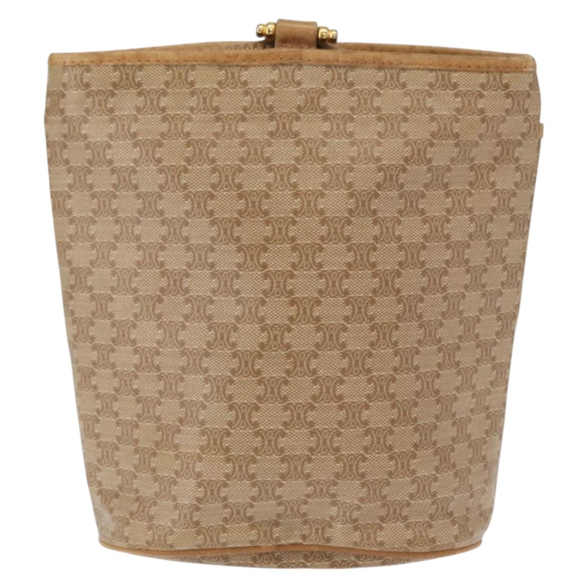 CELINE Macadam Canvas Hand Bag PVC Beige Gold Auth 163635