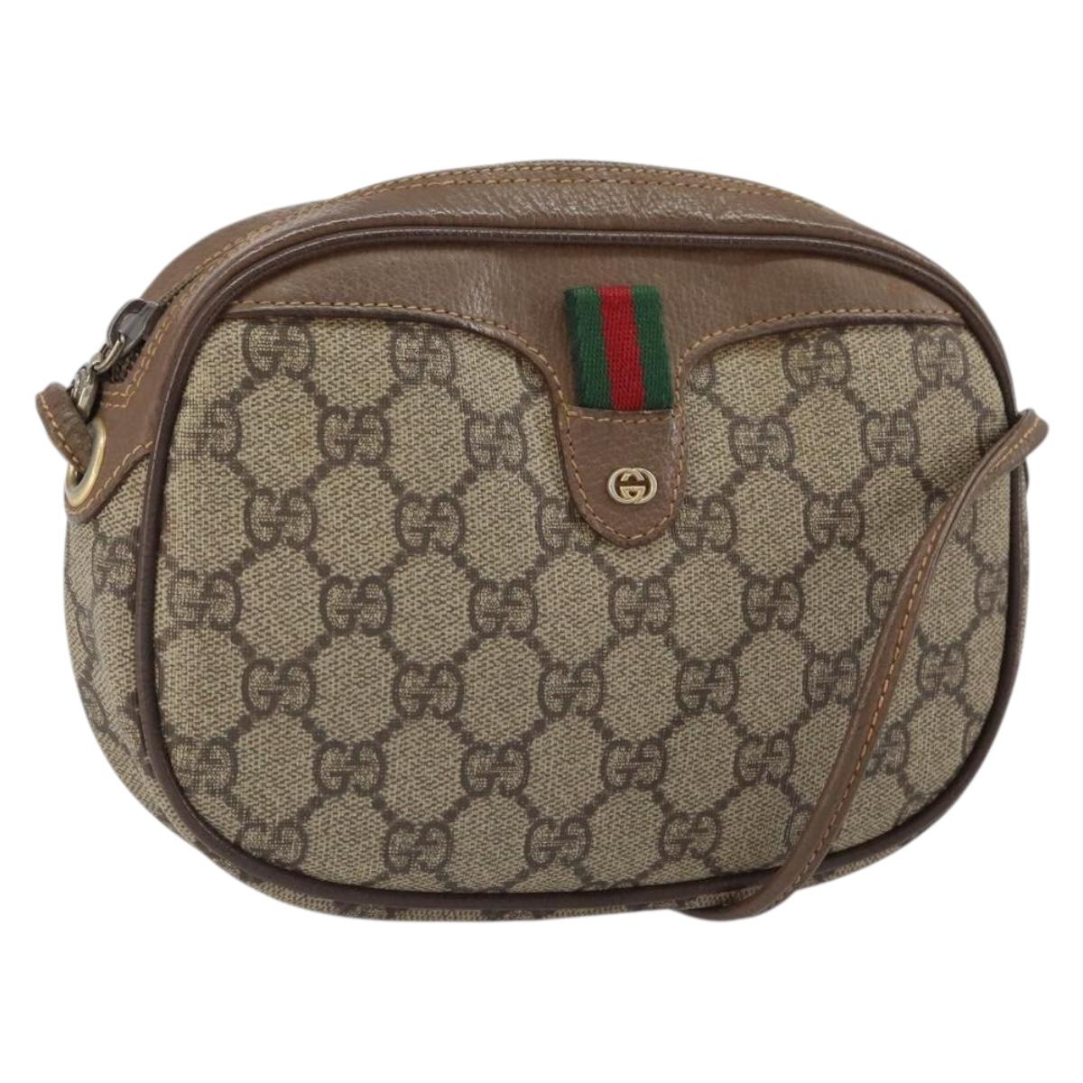GUCCI GG Supreme Web Sherry Line Shoulder Bag PVC Beige Gold Auth 163639