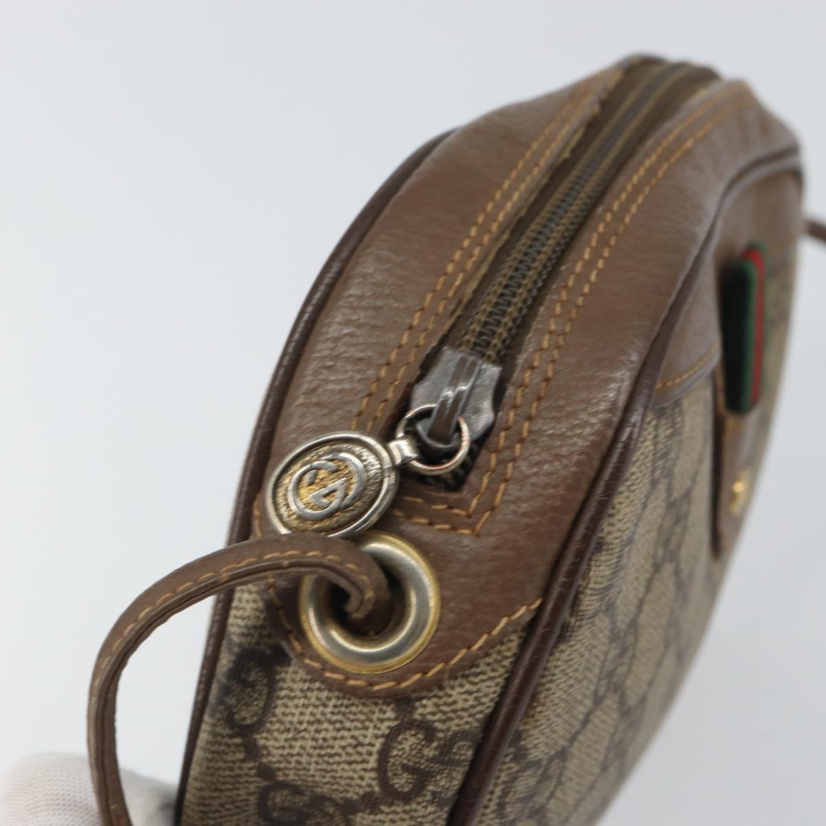 GUCCI GG Supreme Web Sherry Line Shoulder Bag PVC Beige Gold Auth 163639