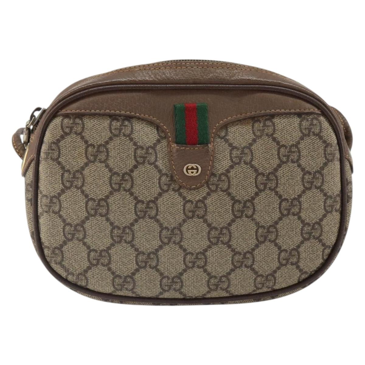 GUCCI GG Supreme Web Sherry Line Shoulder Bag PVC Beige Gold Auth 163639