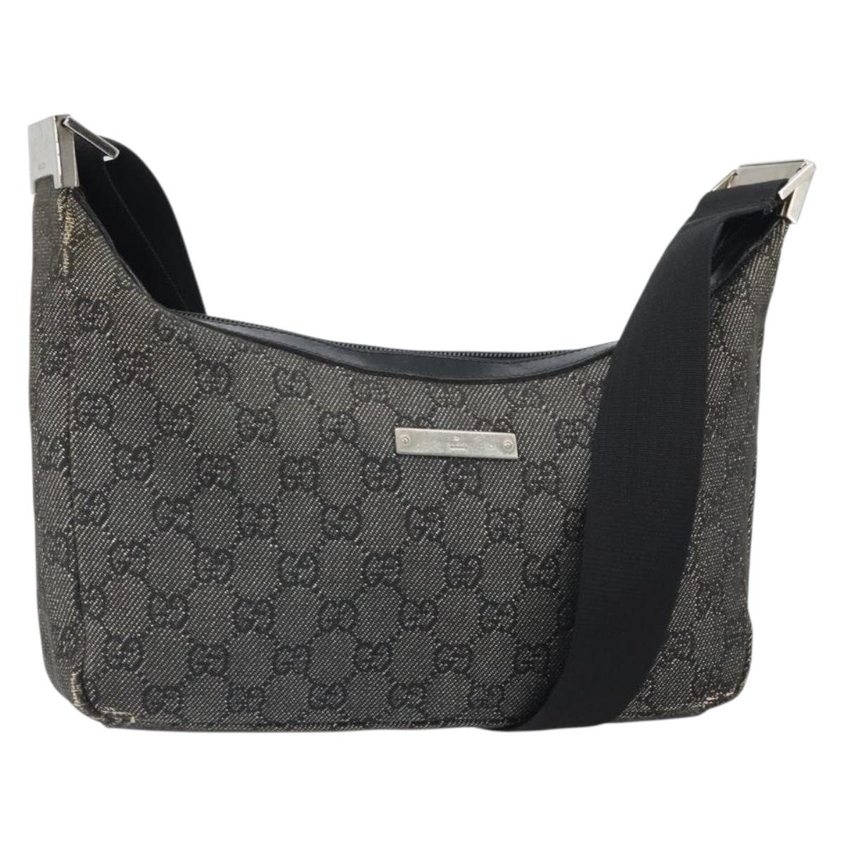 GUCCI GG Canvas Shoulder Bag Black Silver 35098 Auth 163650