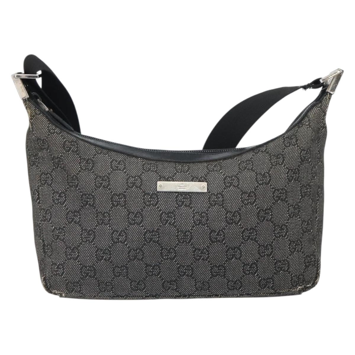 GUCCI GG Canvas Shoulder Bag Black Silver 35098 Auth 163650