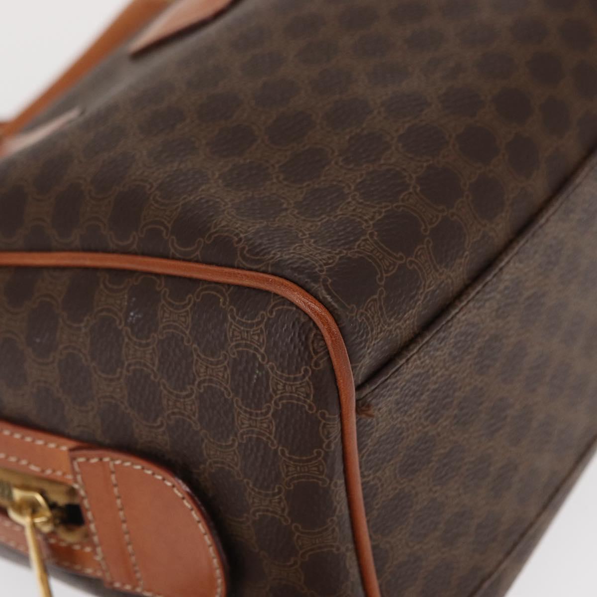 CELINE Macadam Canvas Boston Bag PVC Leather Brown Gold Auth 163655