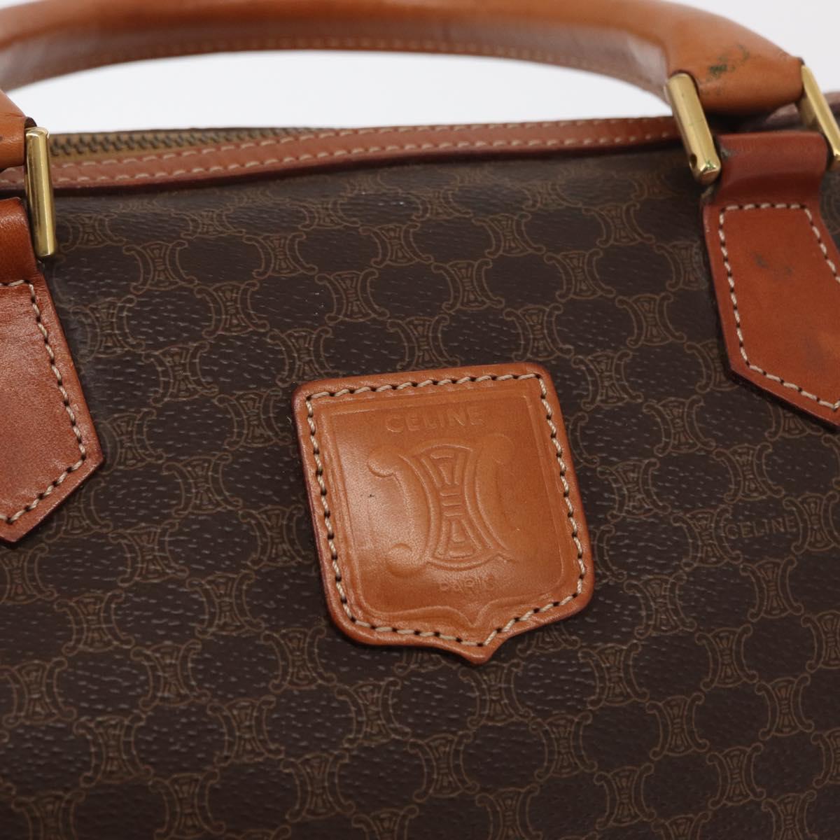 CELINE Macadam Canvas Boston Bag PVC Leather Brown Gold Auth 163655