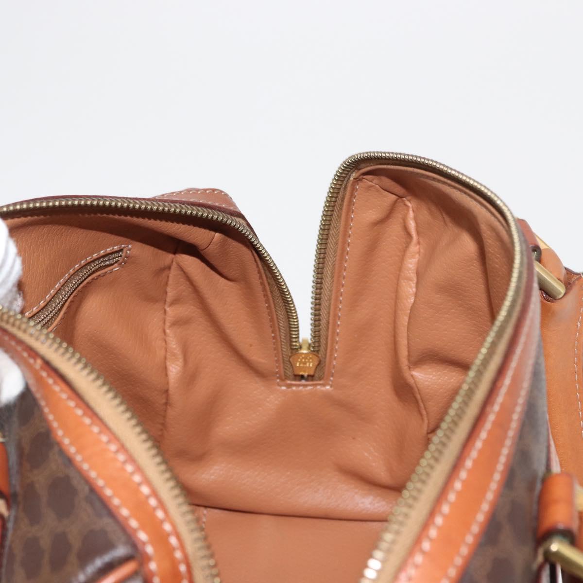 CELINE Macadam Canvas Boston Bag PVC Leather Brown Gold Auth 163655