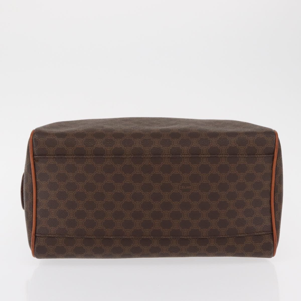 CELINE Macadam Canvas Boston Bag PVC Leather Brown Gold Auth 163655
