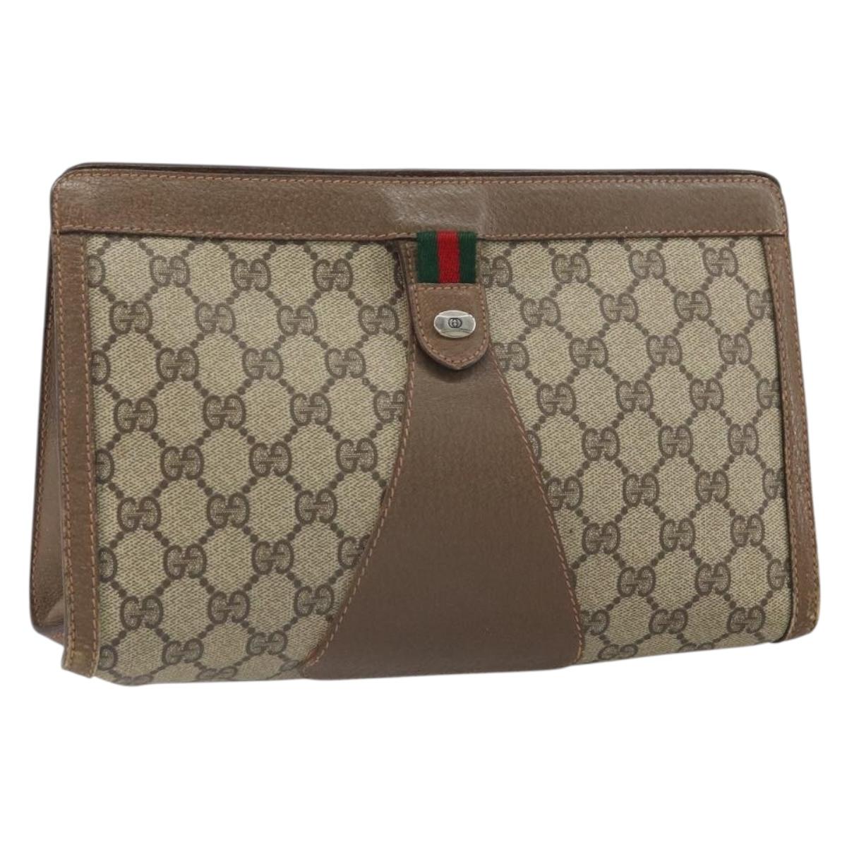 GUCCI GG Supreme Web Sherry Line Clutch Bag PVC Beige Gold 89 01 033 Auth 163659