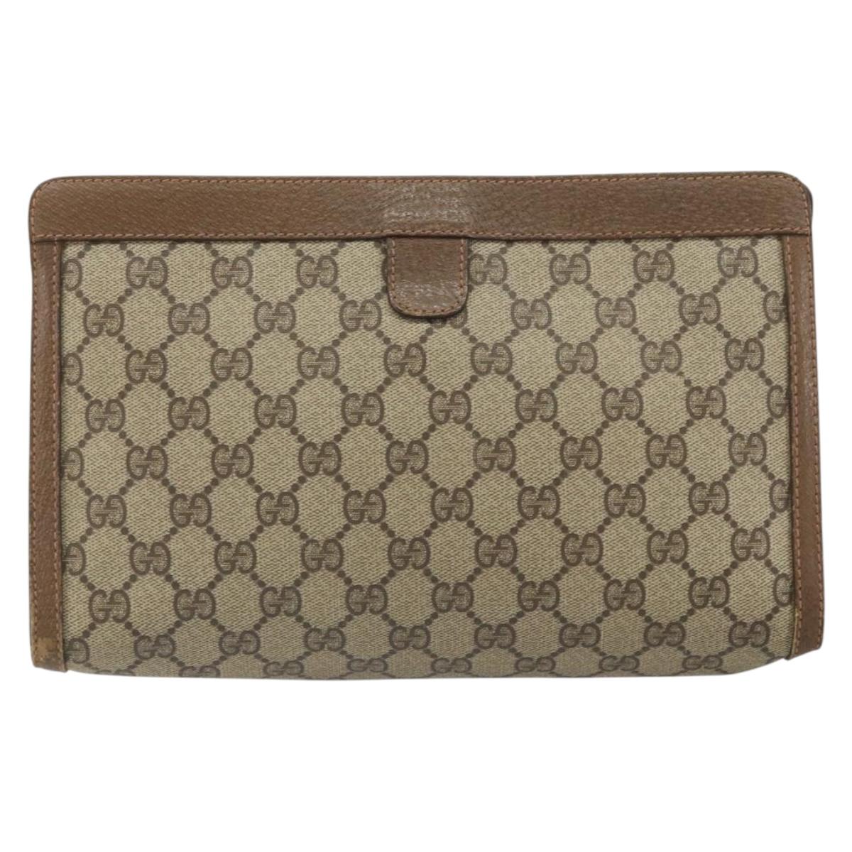 GUCCI GG Supreme Web Sherry Line Clutch Bag PVC Beige Gold 89 01 033 Auth 163659
