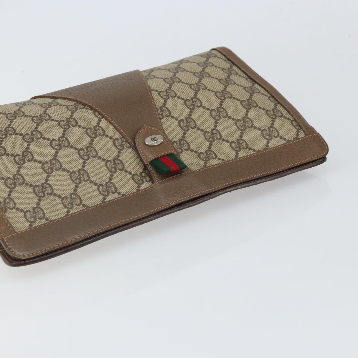 GUCCI GG Supreme Web Sherry Line Clutch Bag PVC Beige Gold 89 01 033 Auth 163659