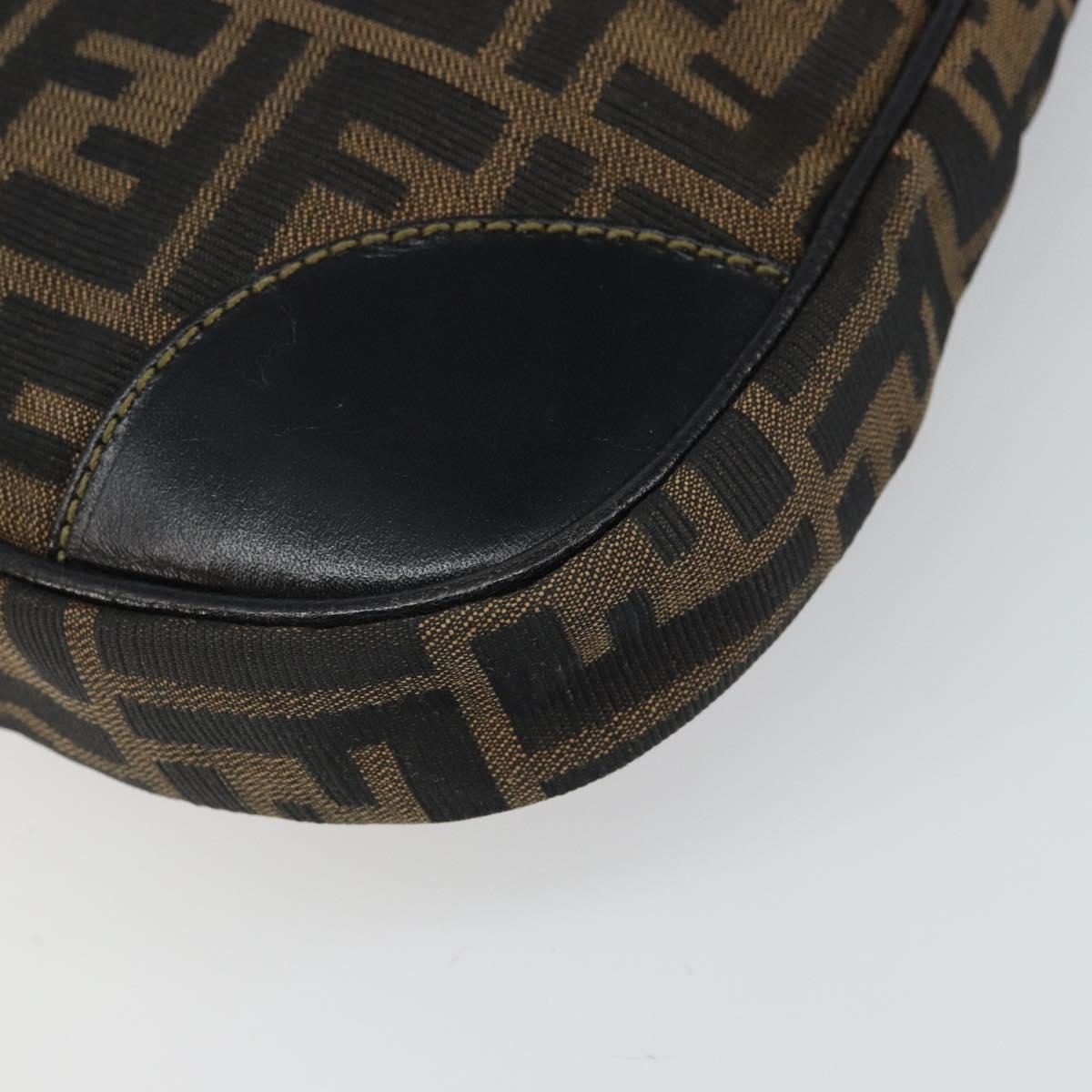 FENDI Zucca Canvas Shoulder Bag Black Brown Auth 163660