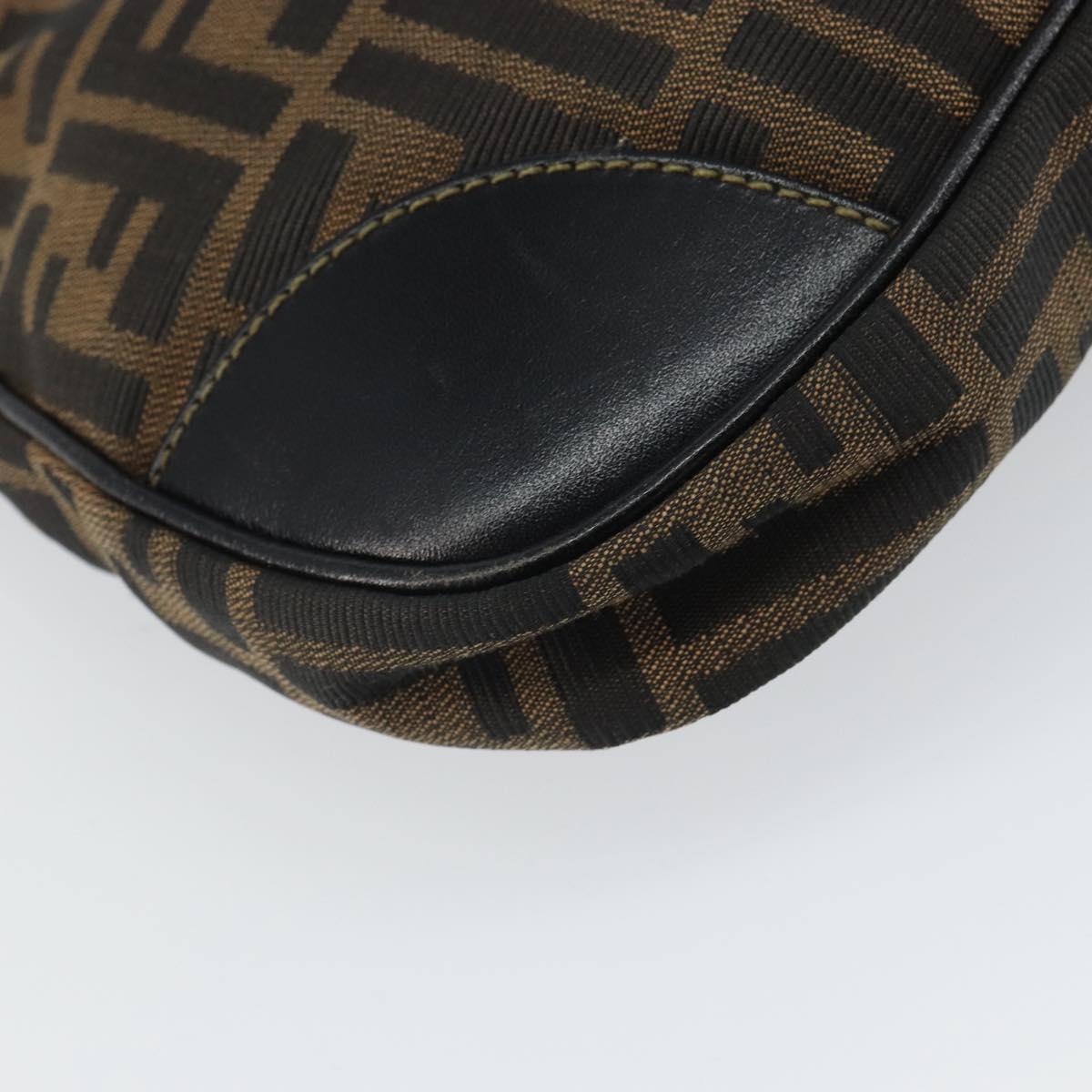 FENDI Zucca Canvas Shoulder Bag Black Brown Auth 163660