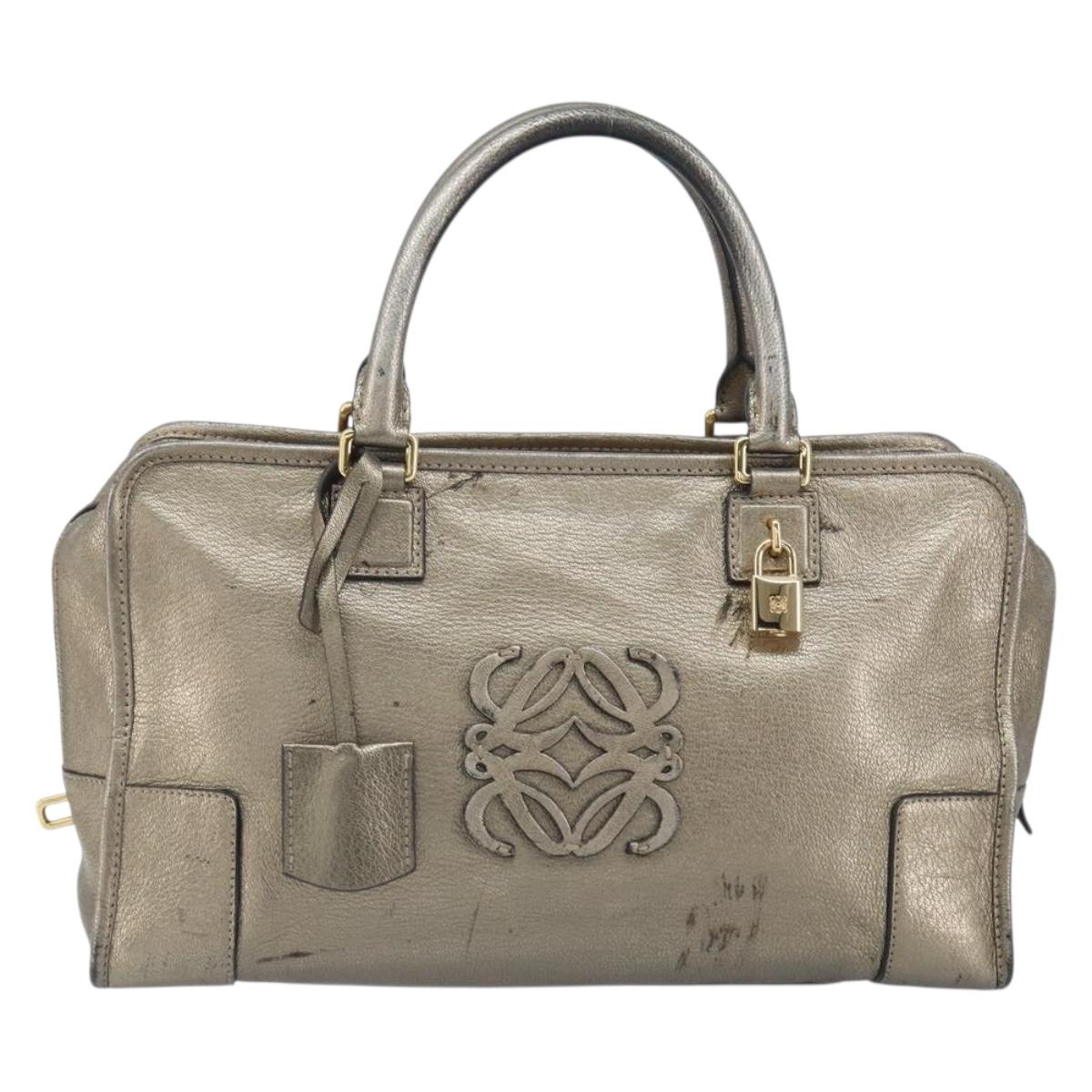 LOEWE Anagram Amazona 36 Hand Bag Leather Gold Auth 163663