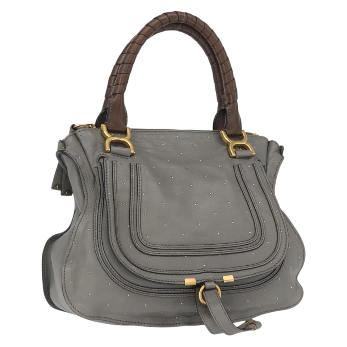 Chloe Mercy Hand Bag Leather Gray Gold Auth 163667