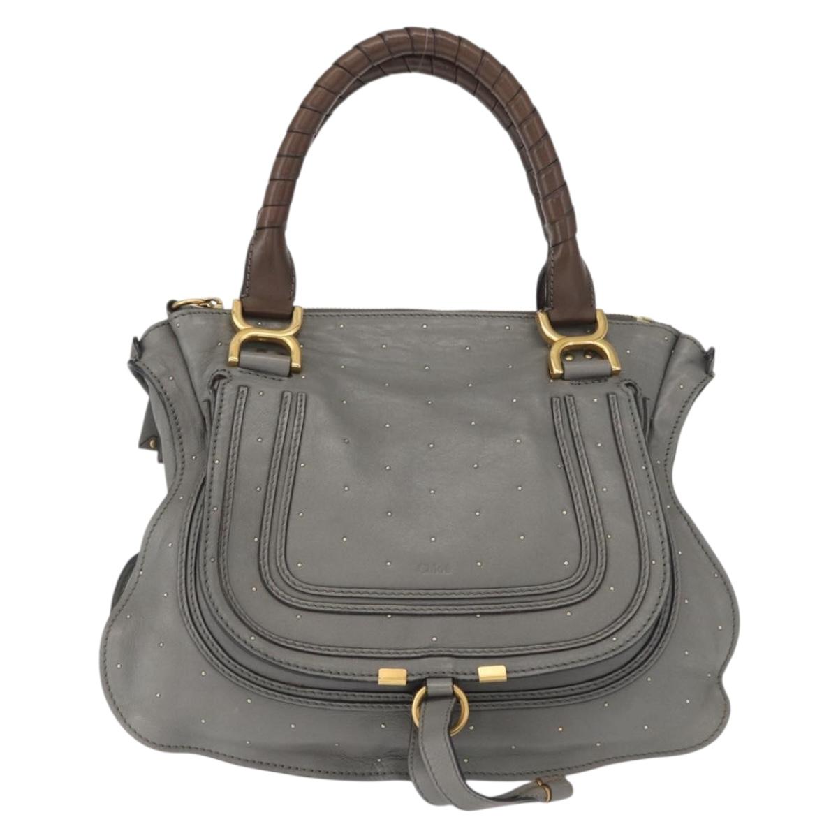 Chloe Mercy Hand Bag Leather Gray Gold Auth 163667