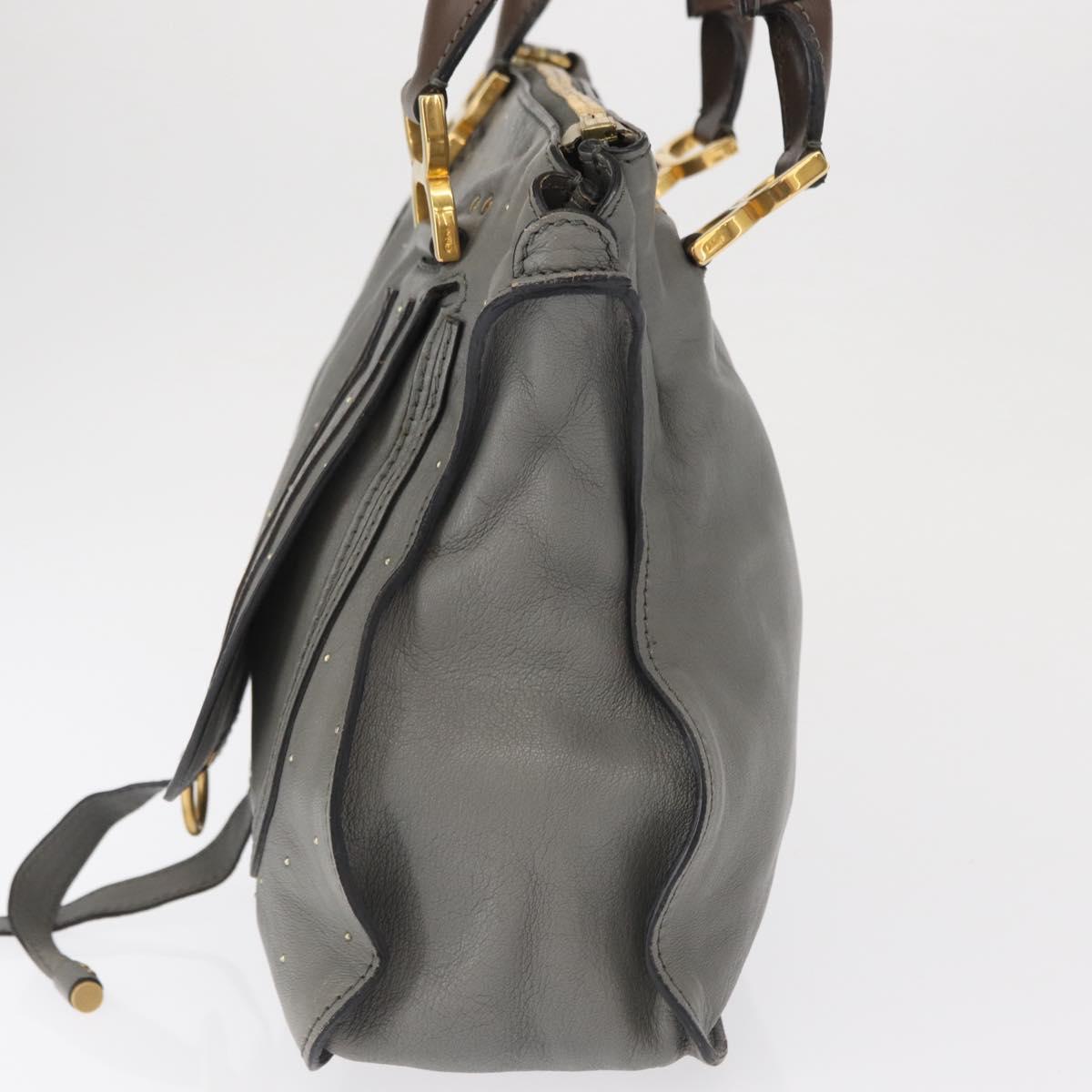 Chloe Mercy Hand Bag Leather Gray Gold Auth 163667