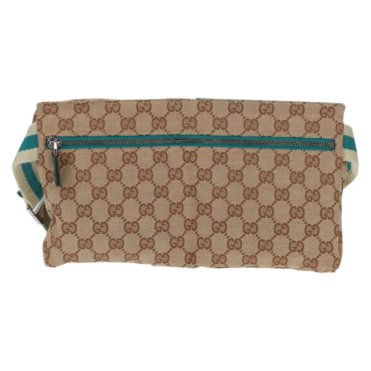 GUCCI GG Canvas Sherry Line Waist bag Beige Silver 28566 Auth 163674