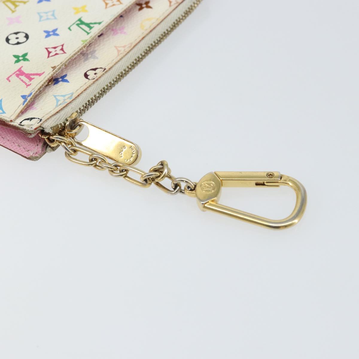 LOUIS VUITTON Multicolor Pochette Cles NM Coin Purse White M93734 LV Auth 163711