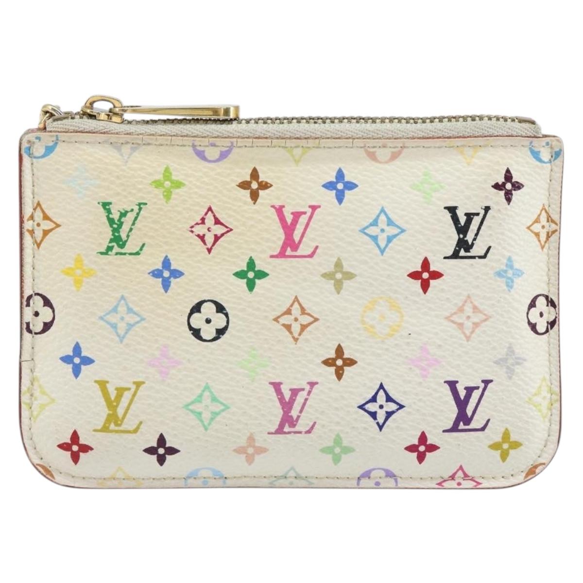 LOUIS VUITTON Multicolor Pochette Cles NM Coin Purse White M93734 LV Auth 163711