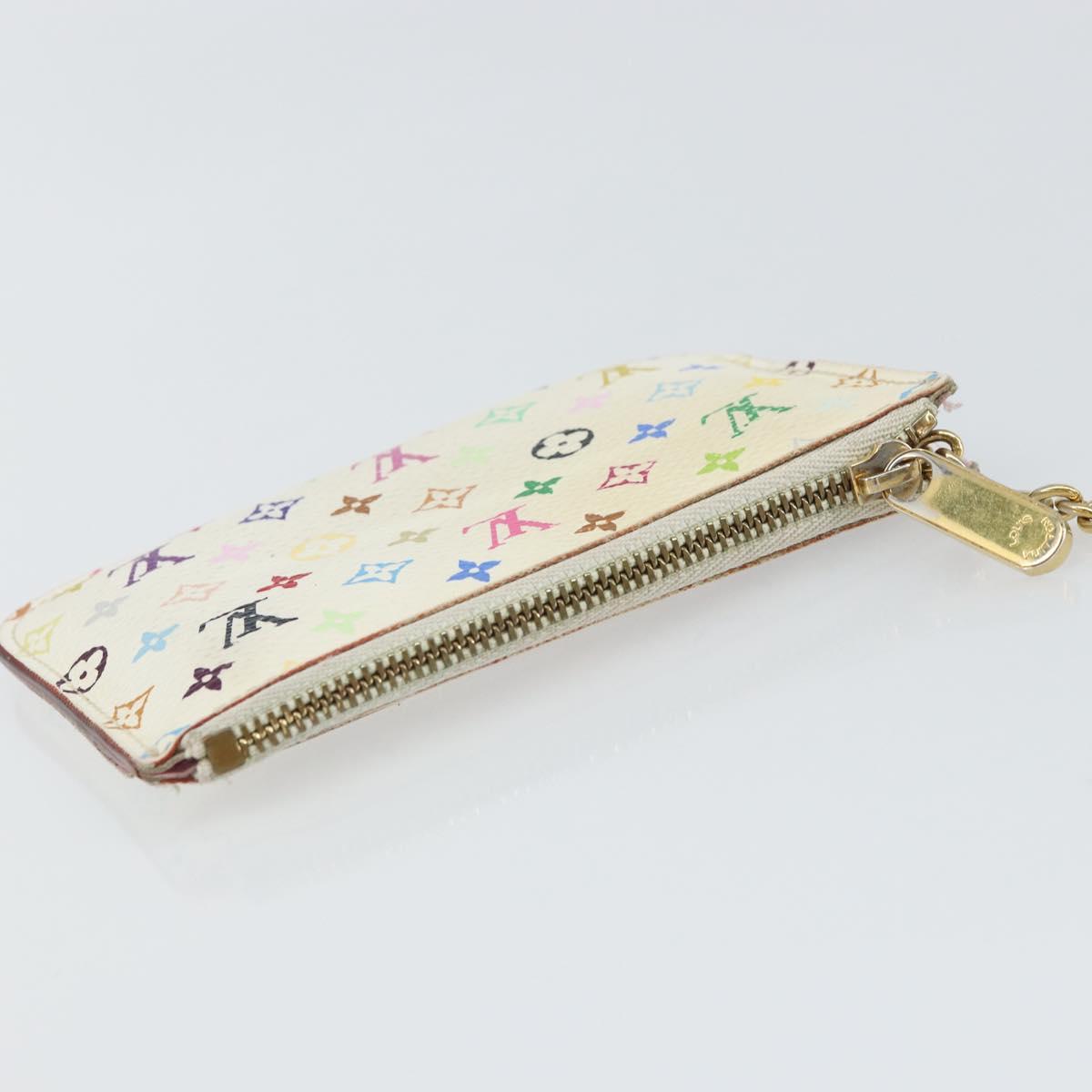 LOUIS VUITTON Multicolor Pochette Cles NM Coin Purse White M93734 LV Auth 163711