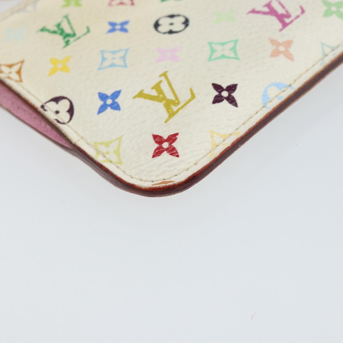 LOUIS VUITTON Multicolor Pochette Cles NM Coin Purse White M93734 LV Auth 163711