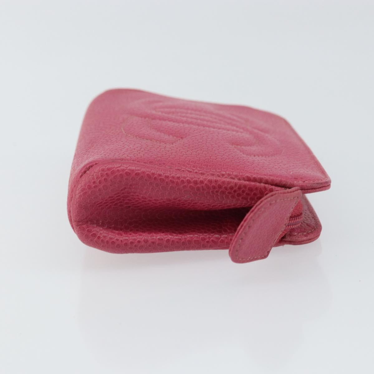 CHANEL COCO Mark Pouch Caviar Skin Pink Gold CC Auth 163727