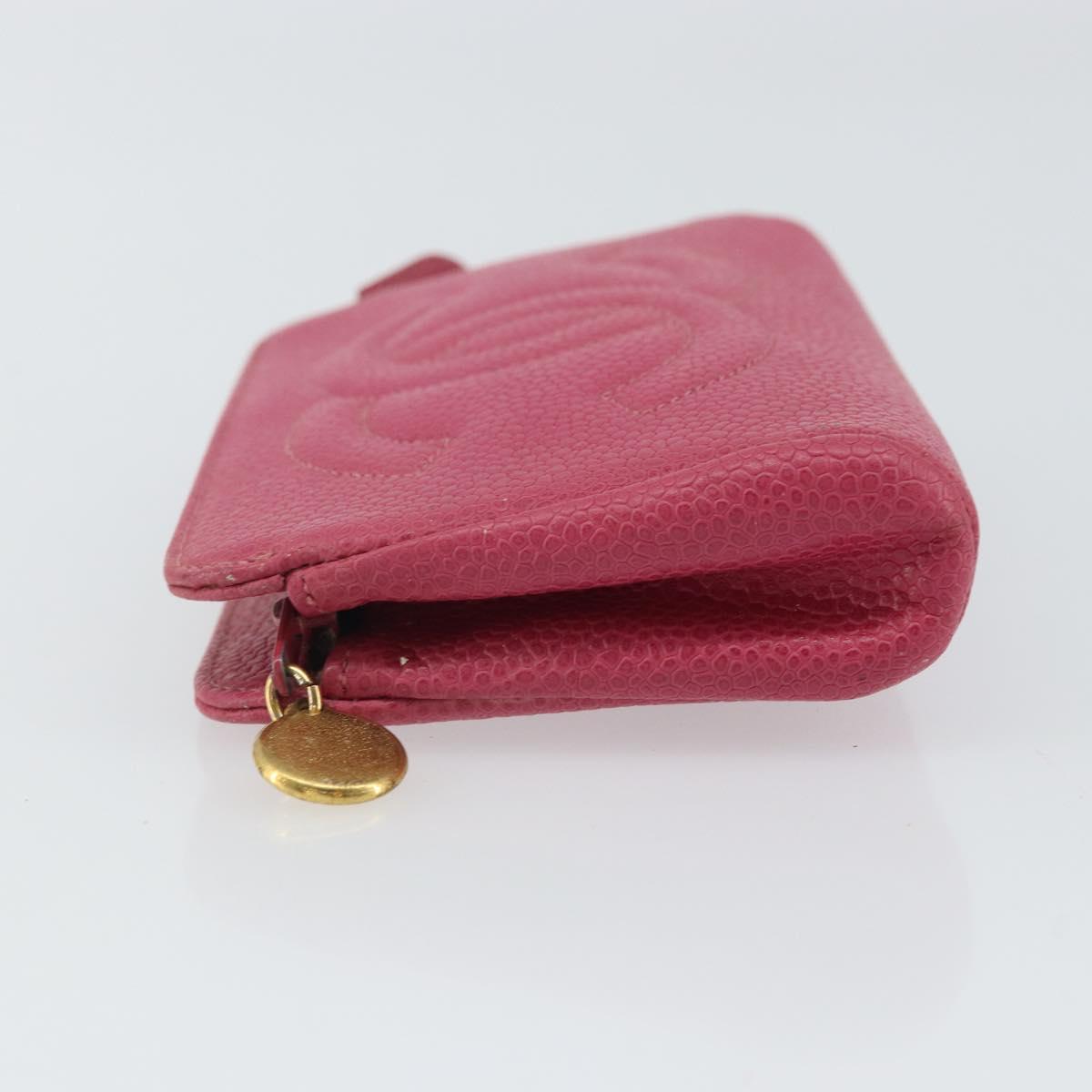 CHANEL COCO Mark Pouch Caviar Skin Pink Gold CC Auth 163727