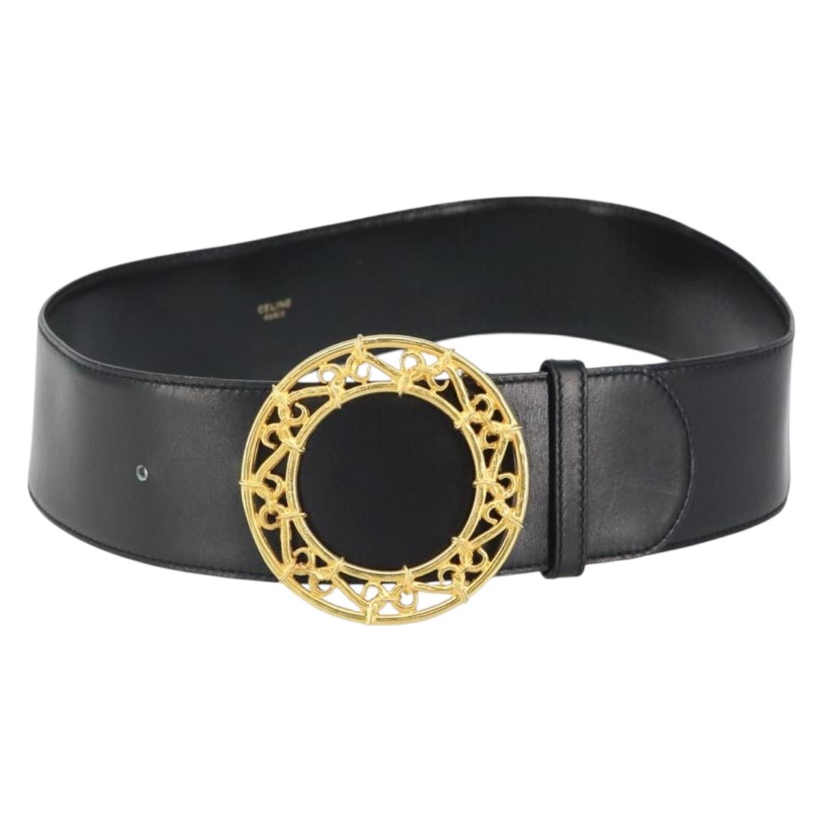 CELINE Belt Leather 31.5"" Black Gold Auth 163730V
