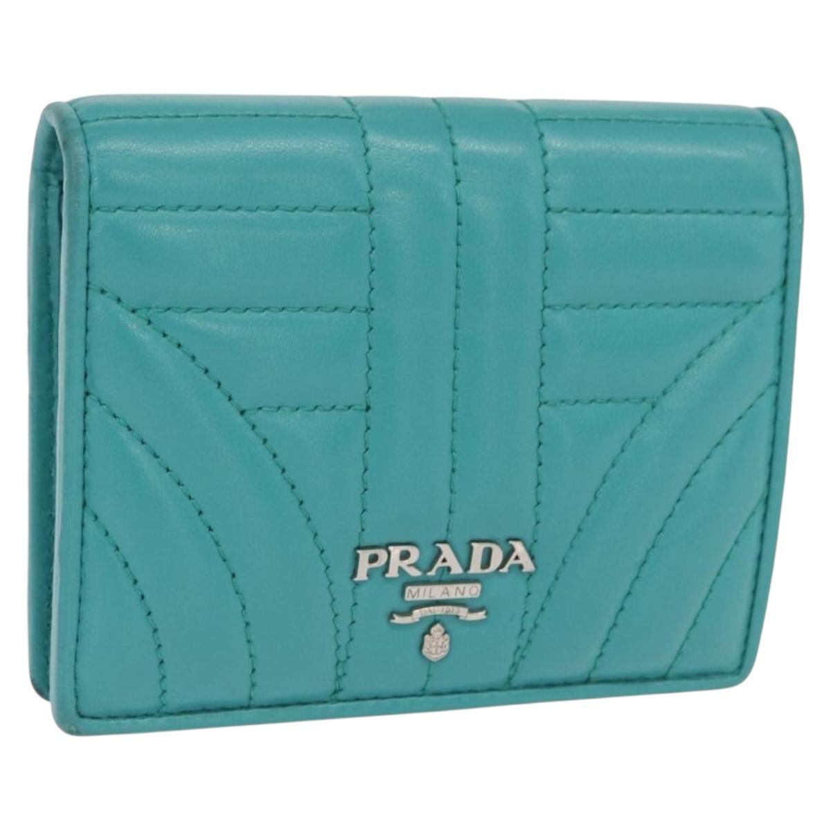 PRADA Compact Wallet Leather Emerald Green Auth 163735