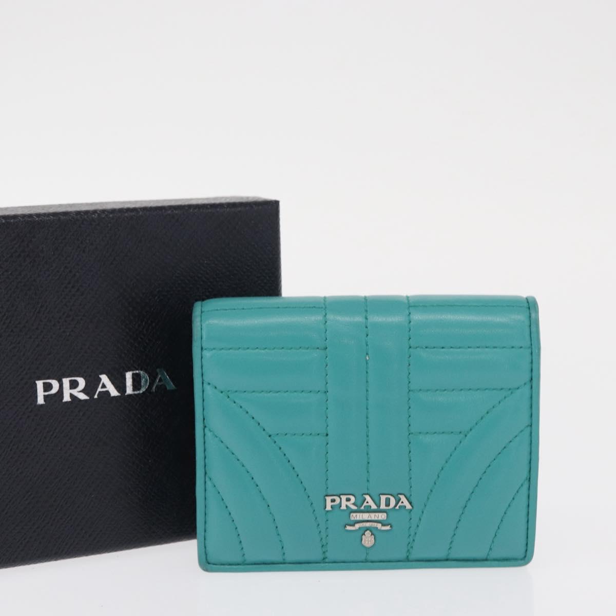 PRADA Compact Wallet Leather Emerald Green Auth 163735