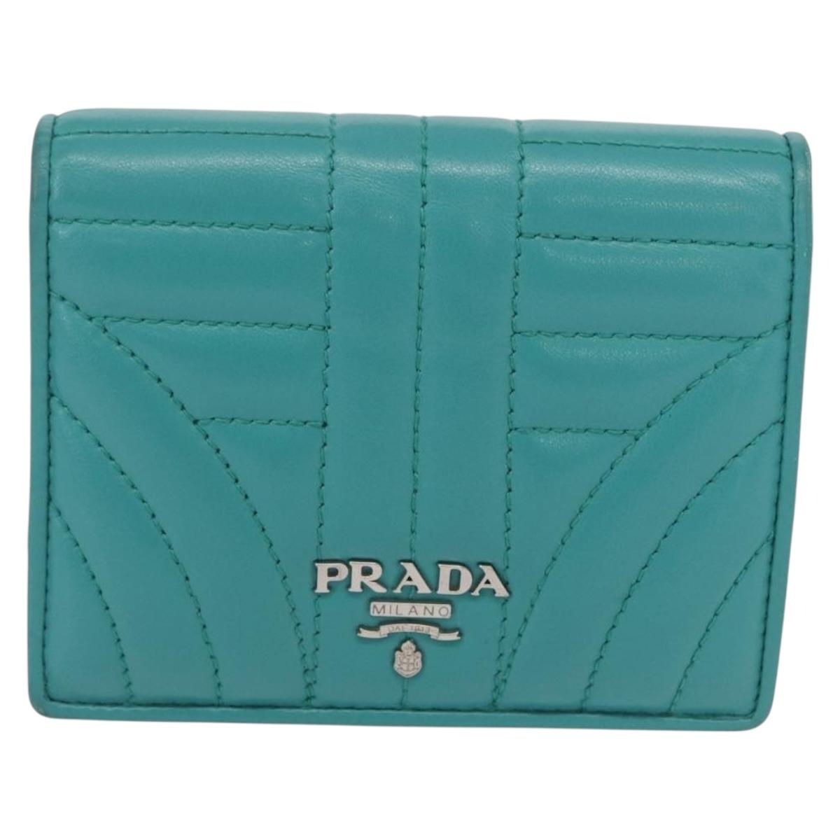 PRADA Compact Wallet Leather Emerald Green Auth 163735