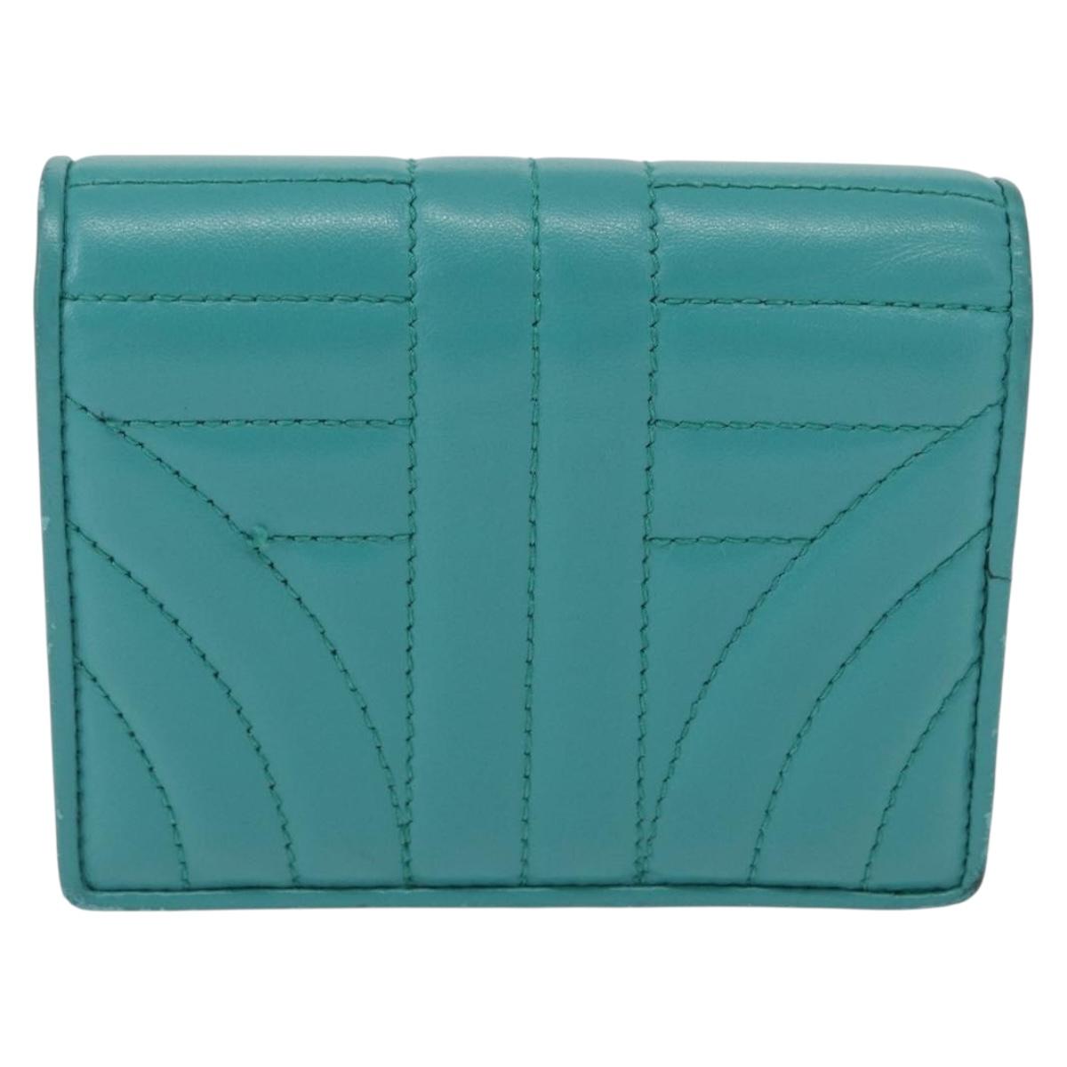 PRADA Compact Wallet Leather Emerald Green Auth 163735