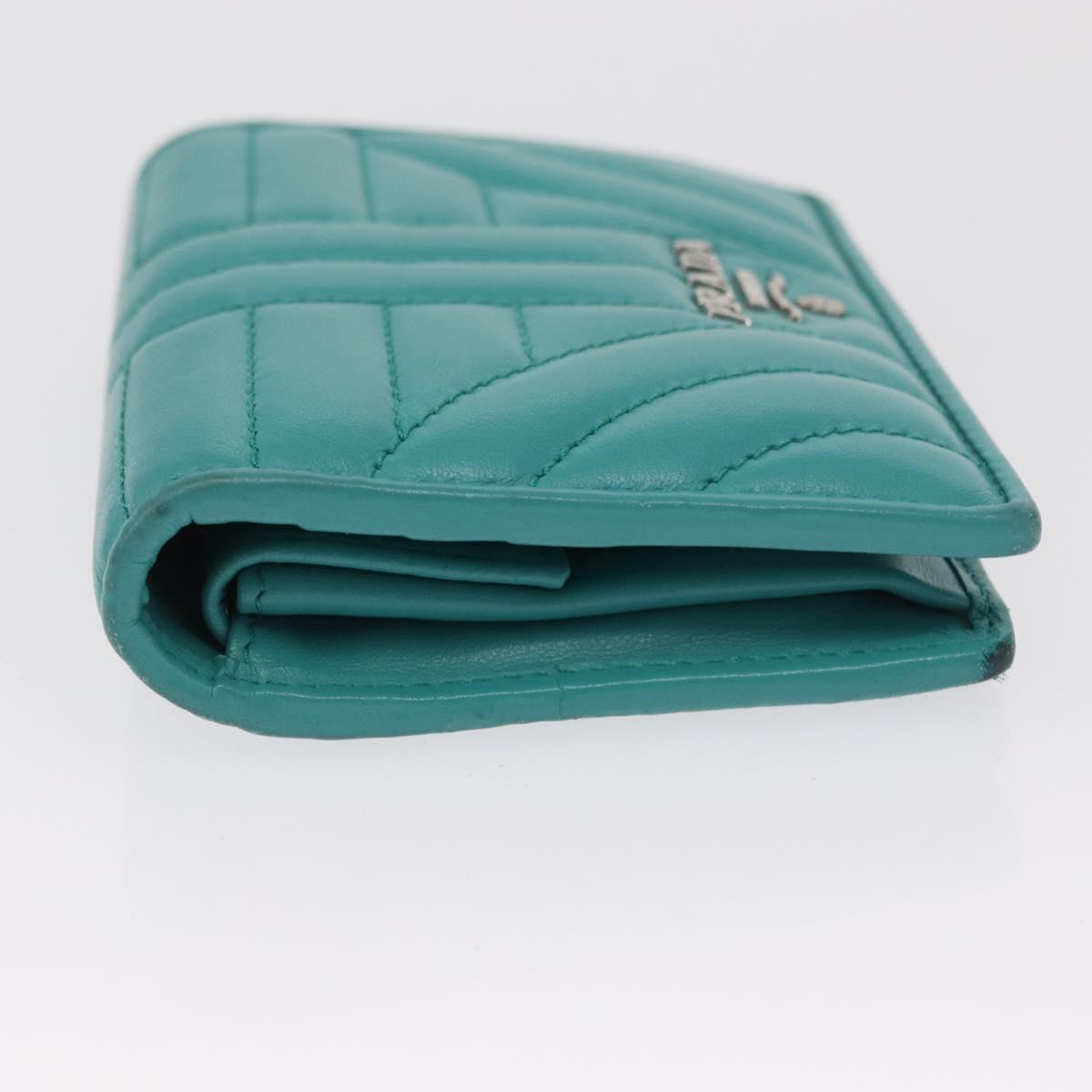 PRADA Compact Wallet Leather Emerald Green Auth 163735