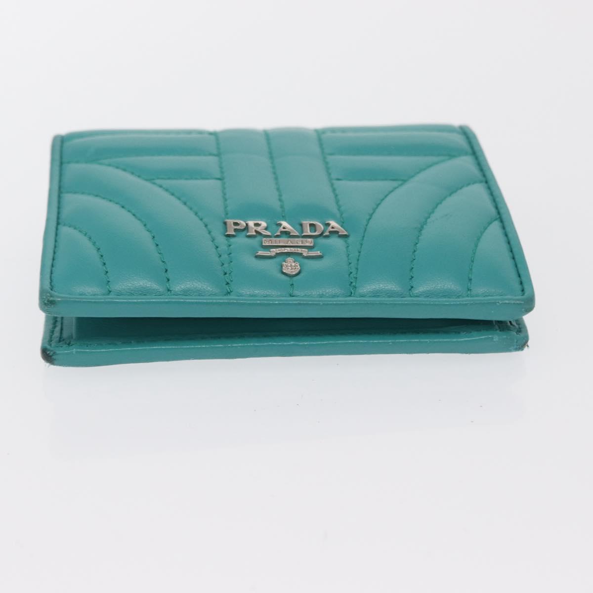 PRADA Compact Wallet Leather Emerald Green Auth 163735