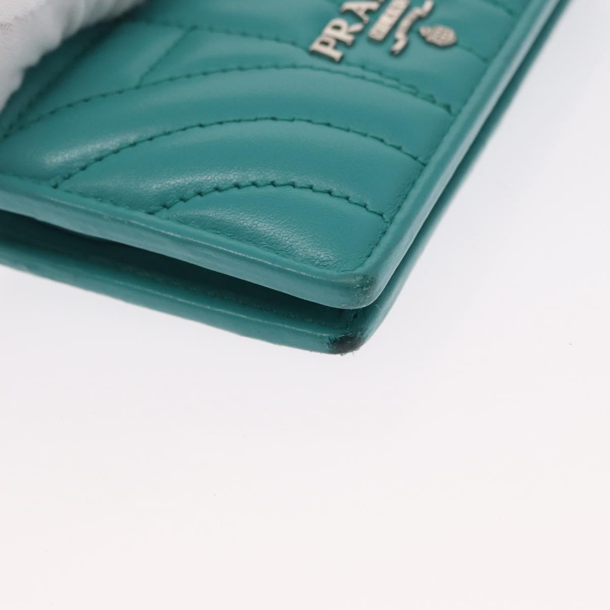 PRADA Compact Wallet Leather Emerald Green Auth 163735
