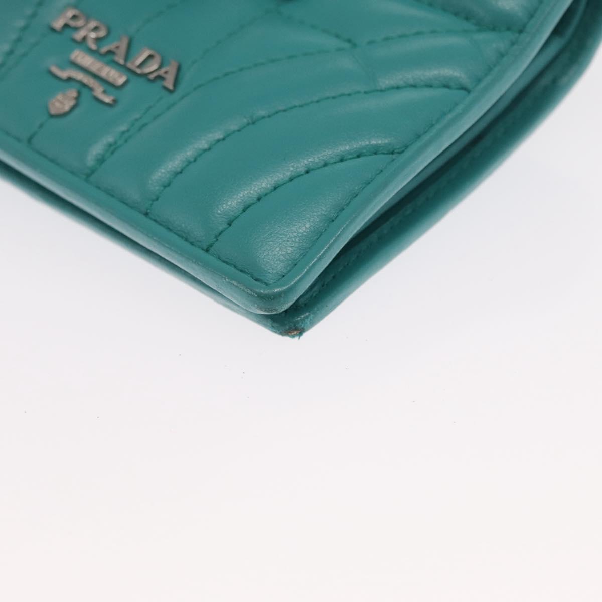 PRADA Compact Wallet Leather Emerald Green Auth 163735