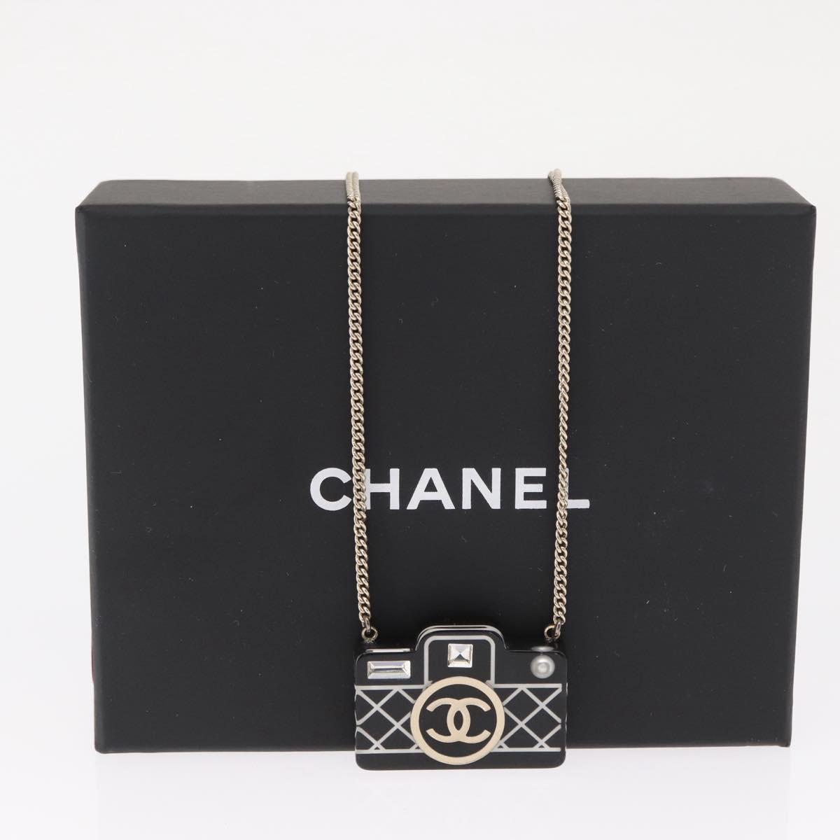 CHANEL COCO Mark Camera Necklace metal Black CC Auth 163738SM