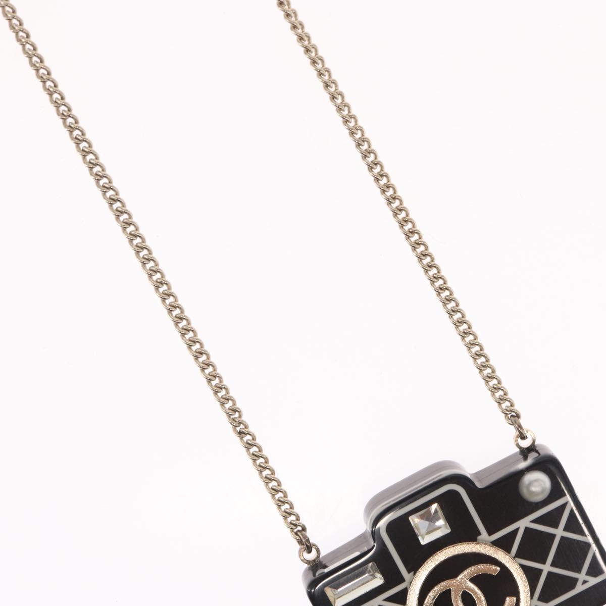 CHANEL COCO Mark Camera Necklace metal Black CC Auth 163738SM