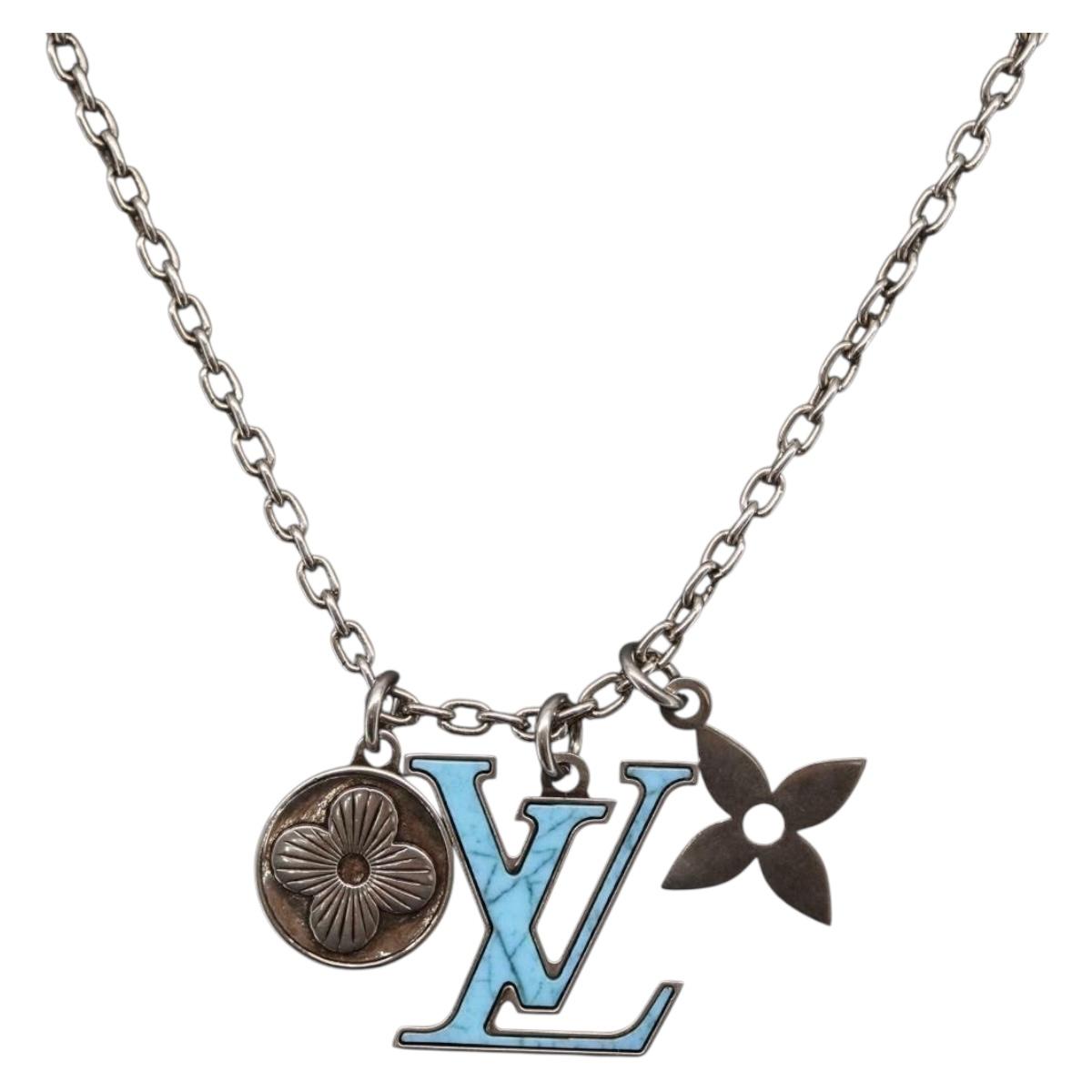 LOUIS VUITTON LV Printed Initials Turquoise Necklace M68904 LV Auth 163744SAM