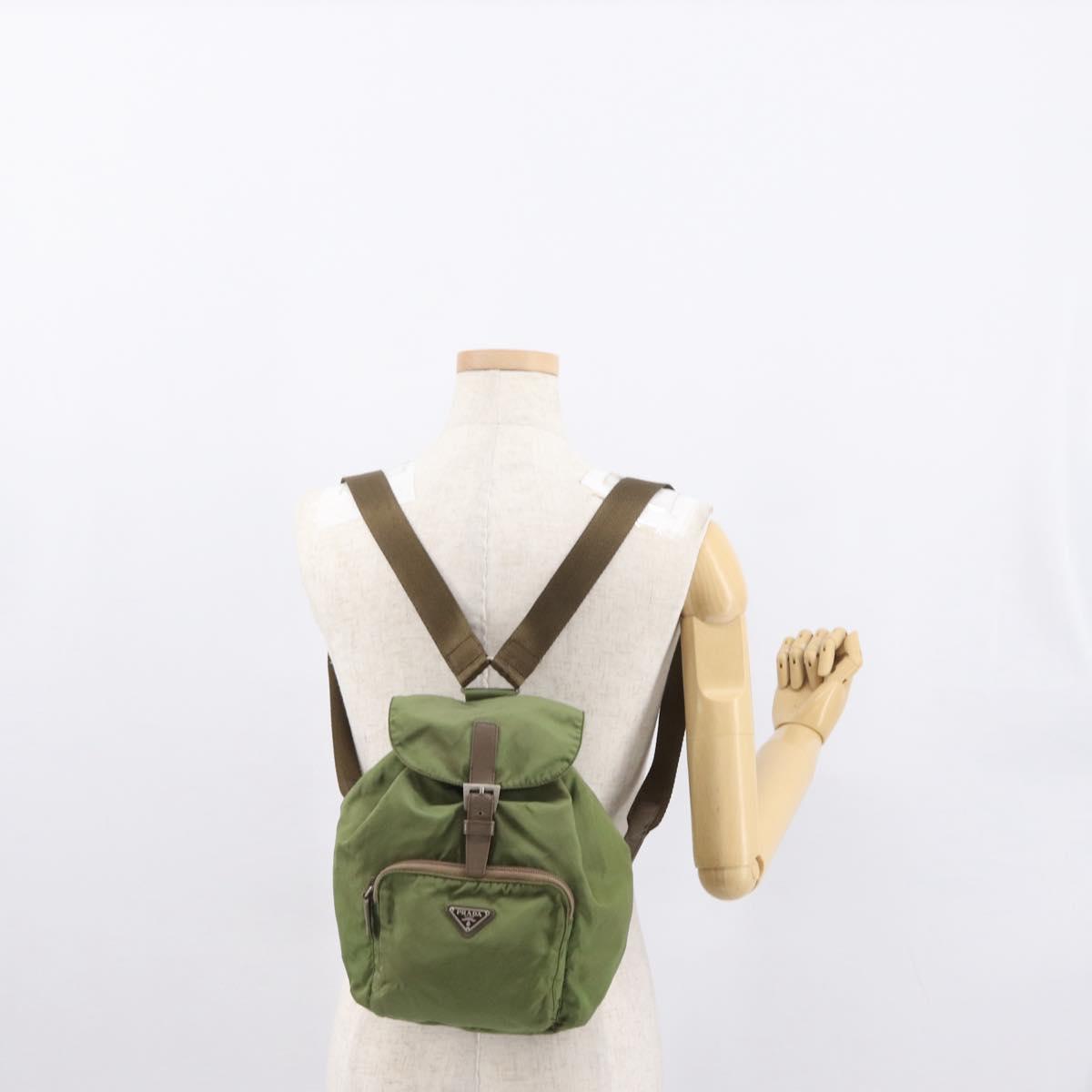 PRADA Backpack Nylon Green Silver Auth 163764