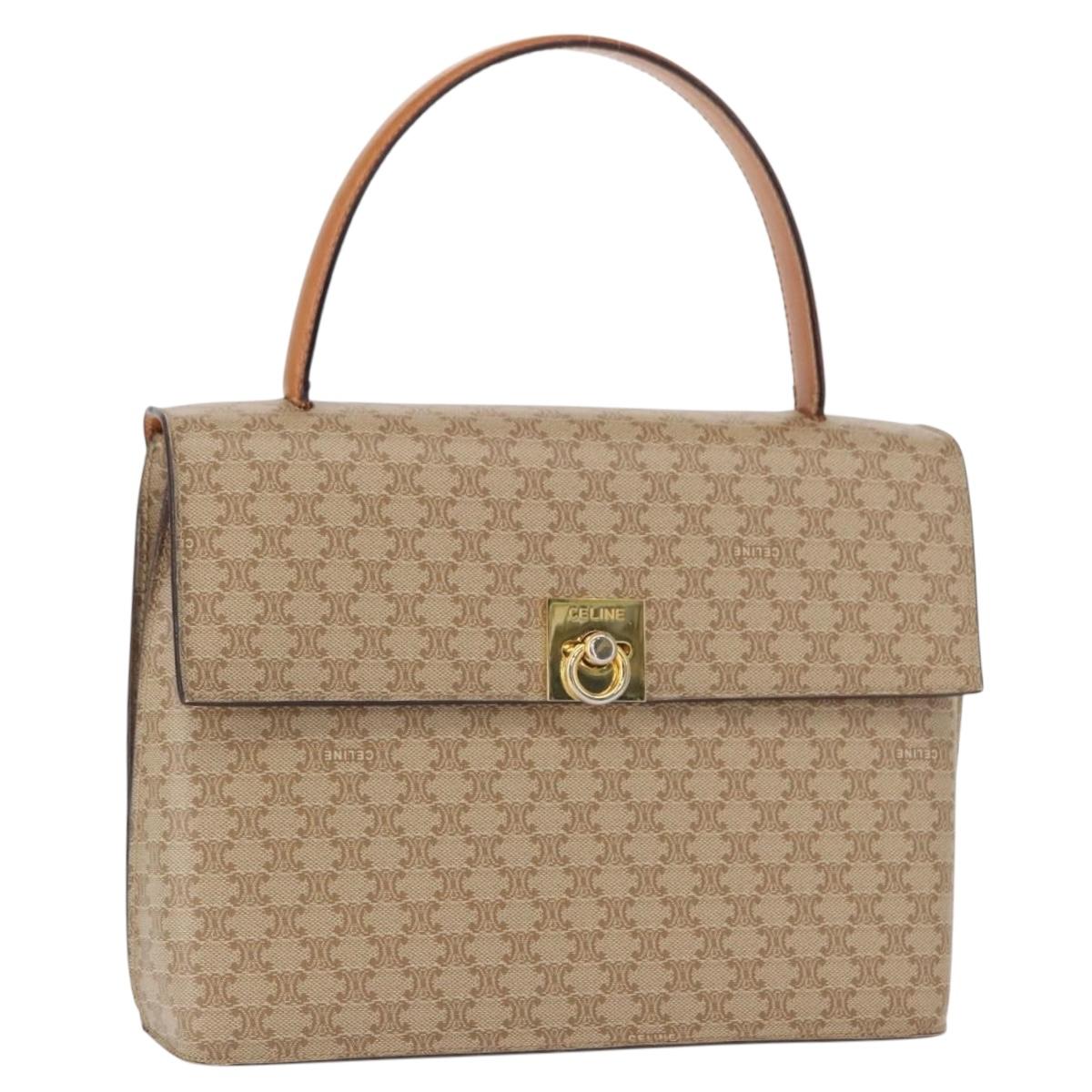 CELINE Macadam Canvas Hand Bag PVC Beige Gold Auth 163768