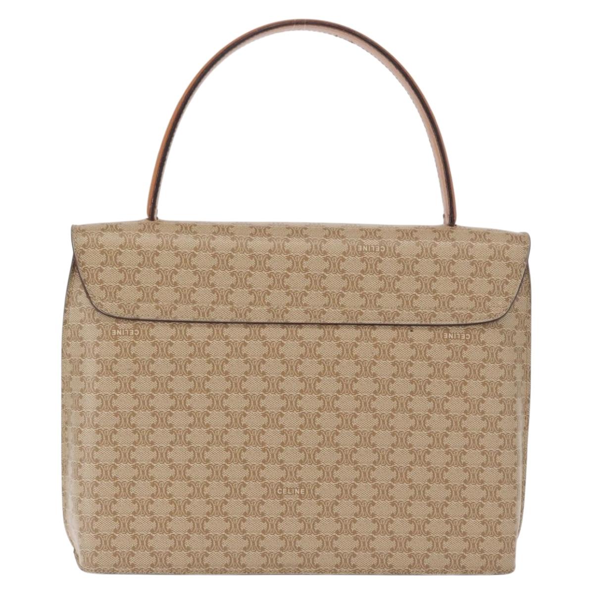 CELINE Macadam Canvas Hand Bag PVC Beige Gold Auth 163768