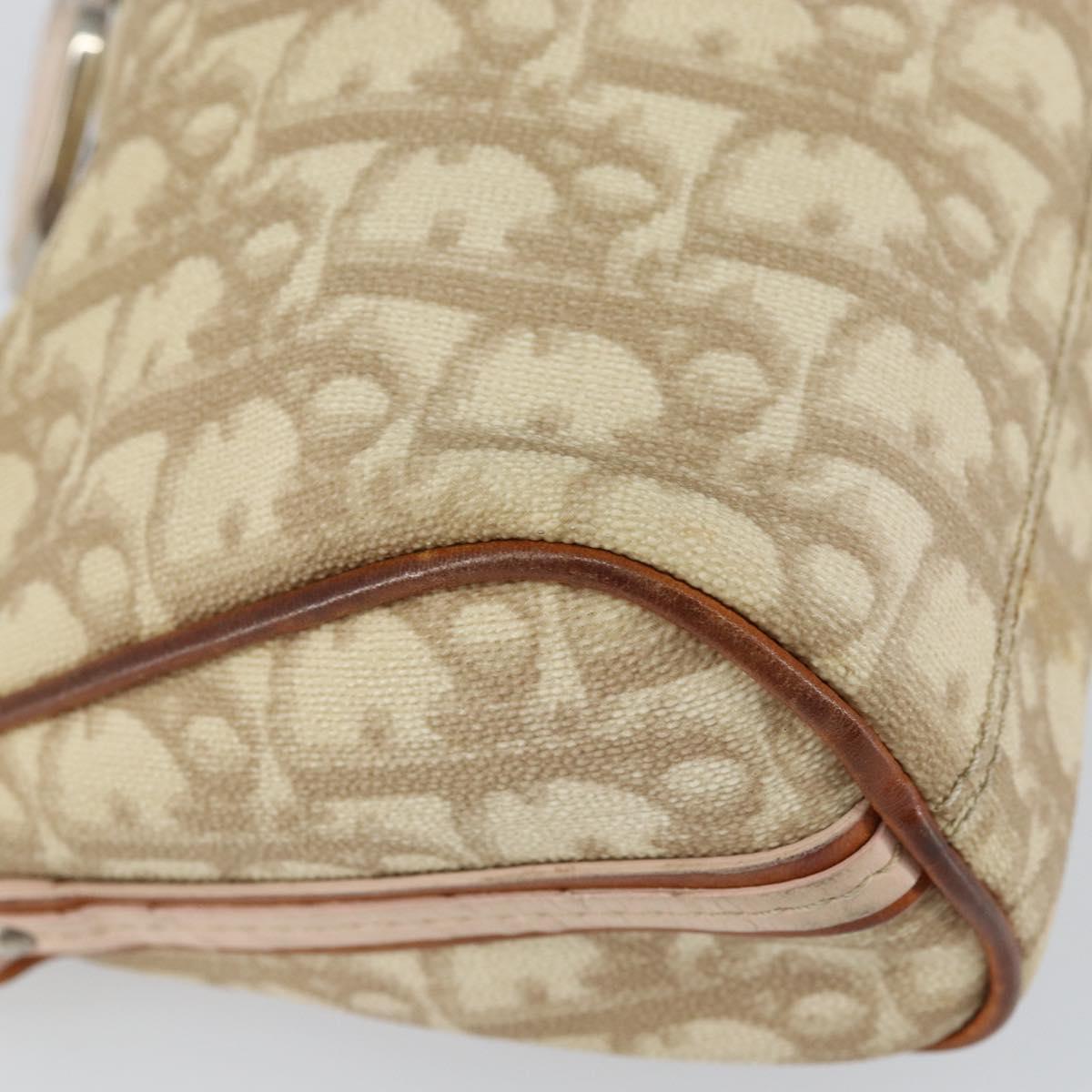 Christian Dior Trotter Canvas Romantic Shoulder Bag PVC Beige Silver Auth 163773