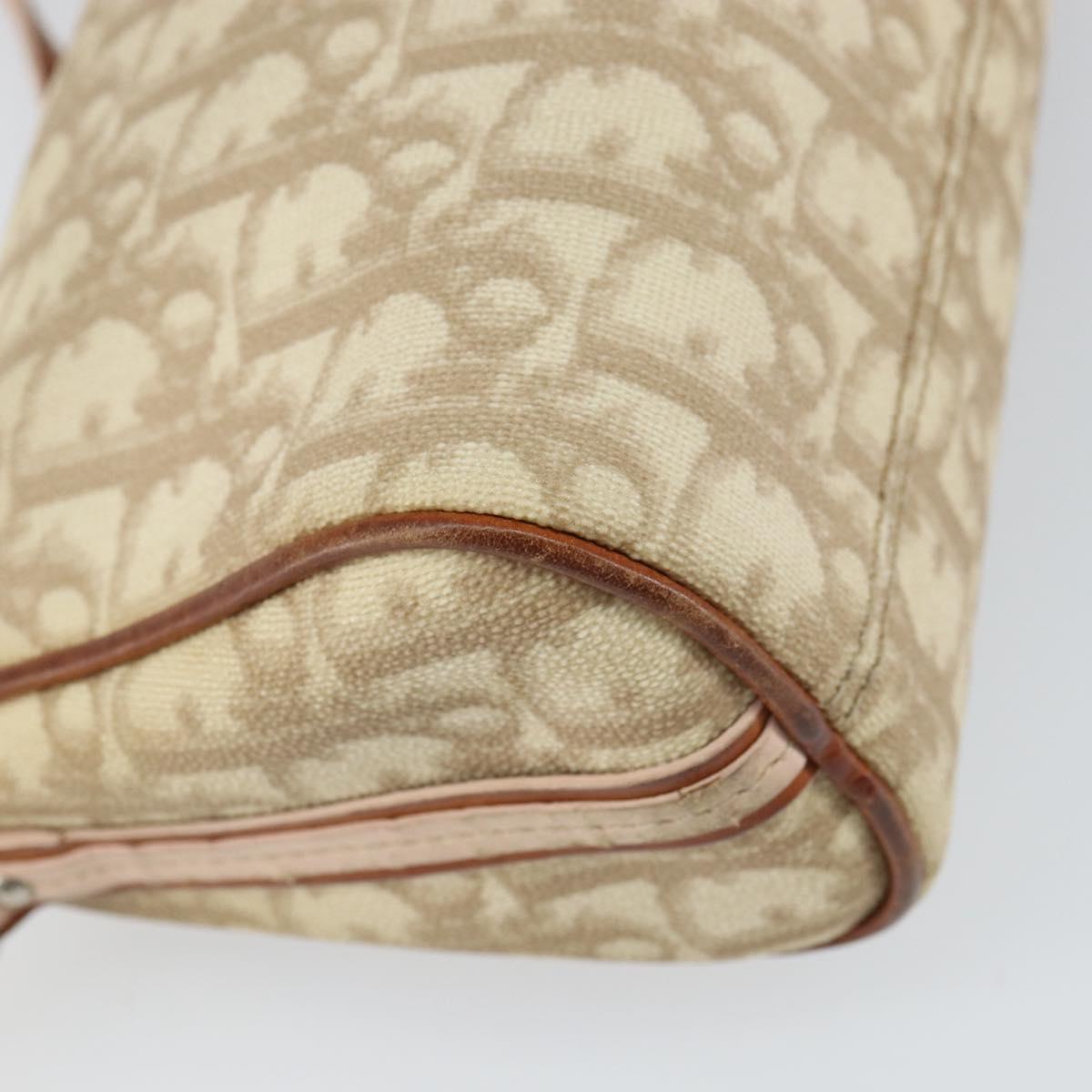 Christian Dior Trotter Canvas Romantic Shoulder Bag PVC Beige Silver Auth 163773