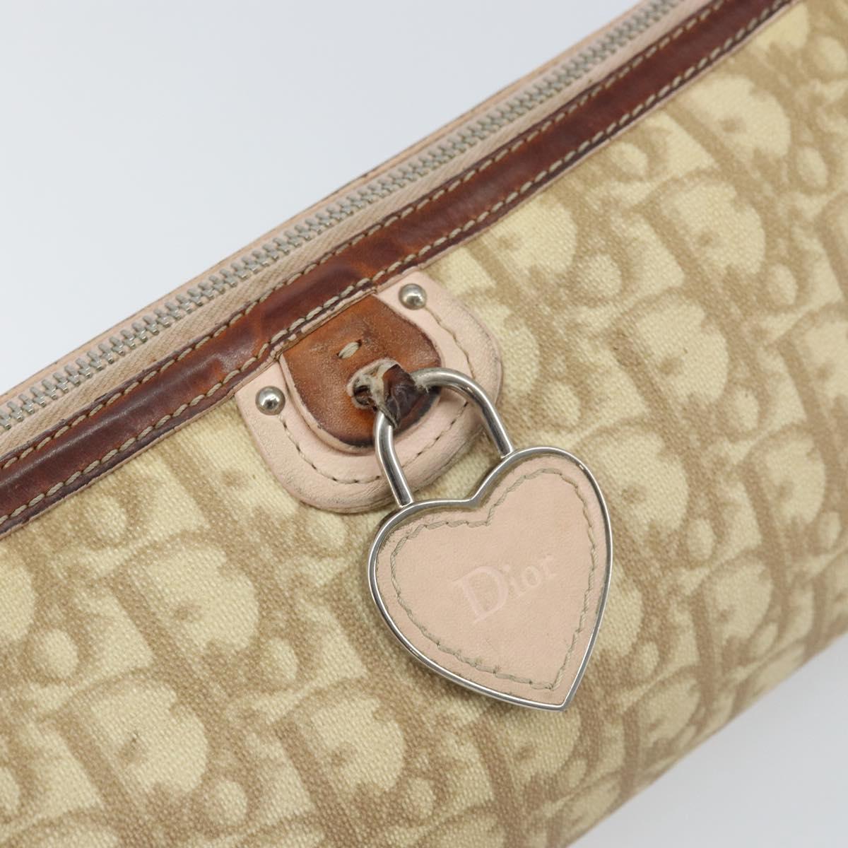 Christian Dior Trotter Canvas Romantic Shoulder Bag PVC Beige Silver Auth 163773