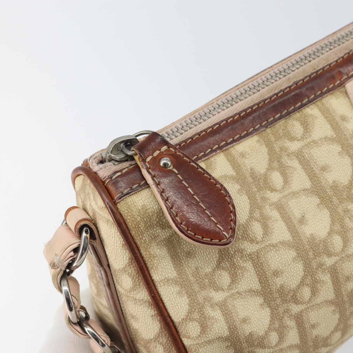 Christian Dior Trotter Canvas Romantic Shoulder Bag PVC Beige Silver Auth 163773