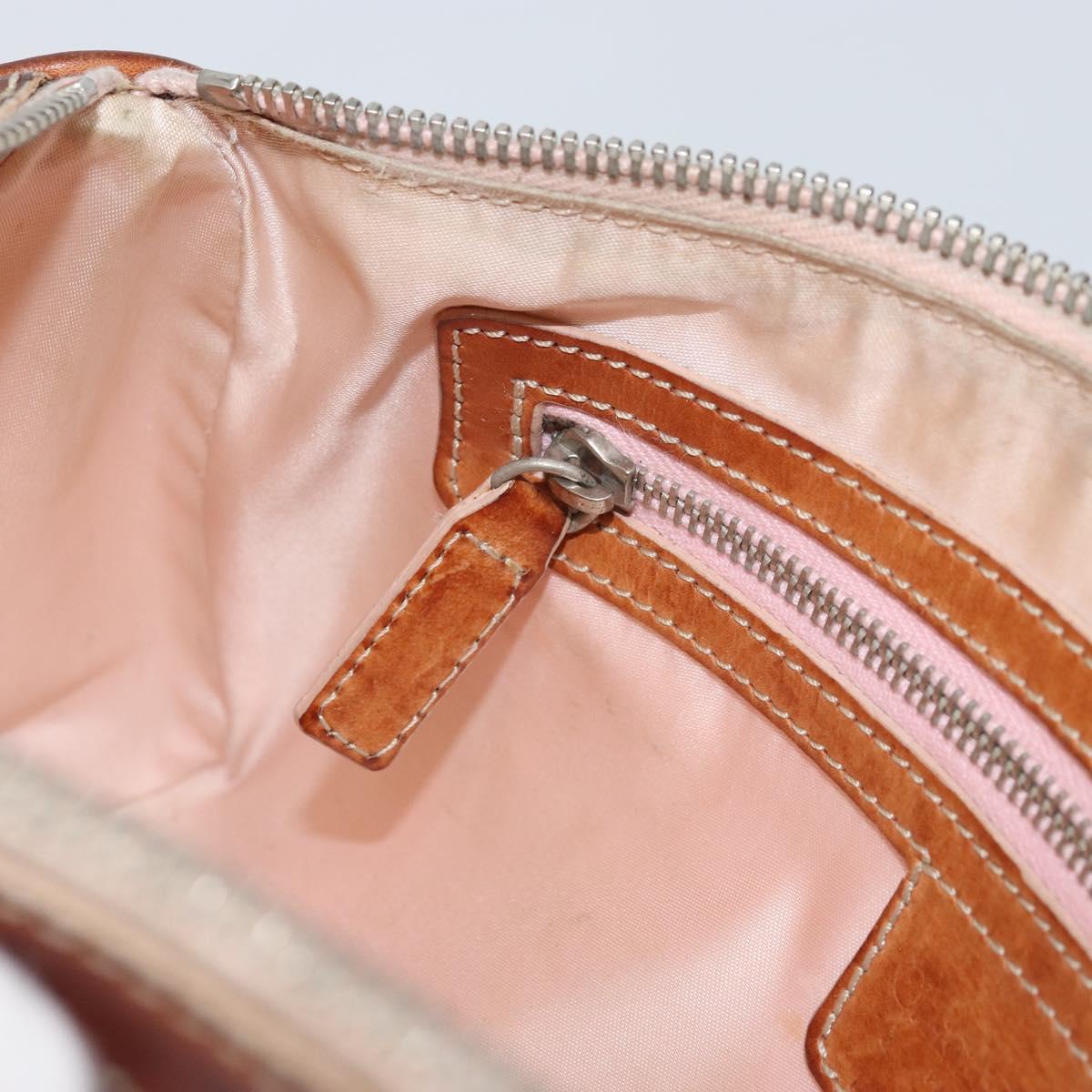 Christian Dior Trotter Canvas Romantic Shoulder Bag PVC Beige Silver Auth 163773