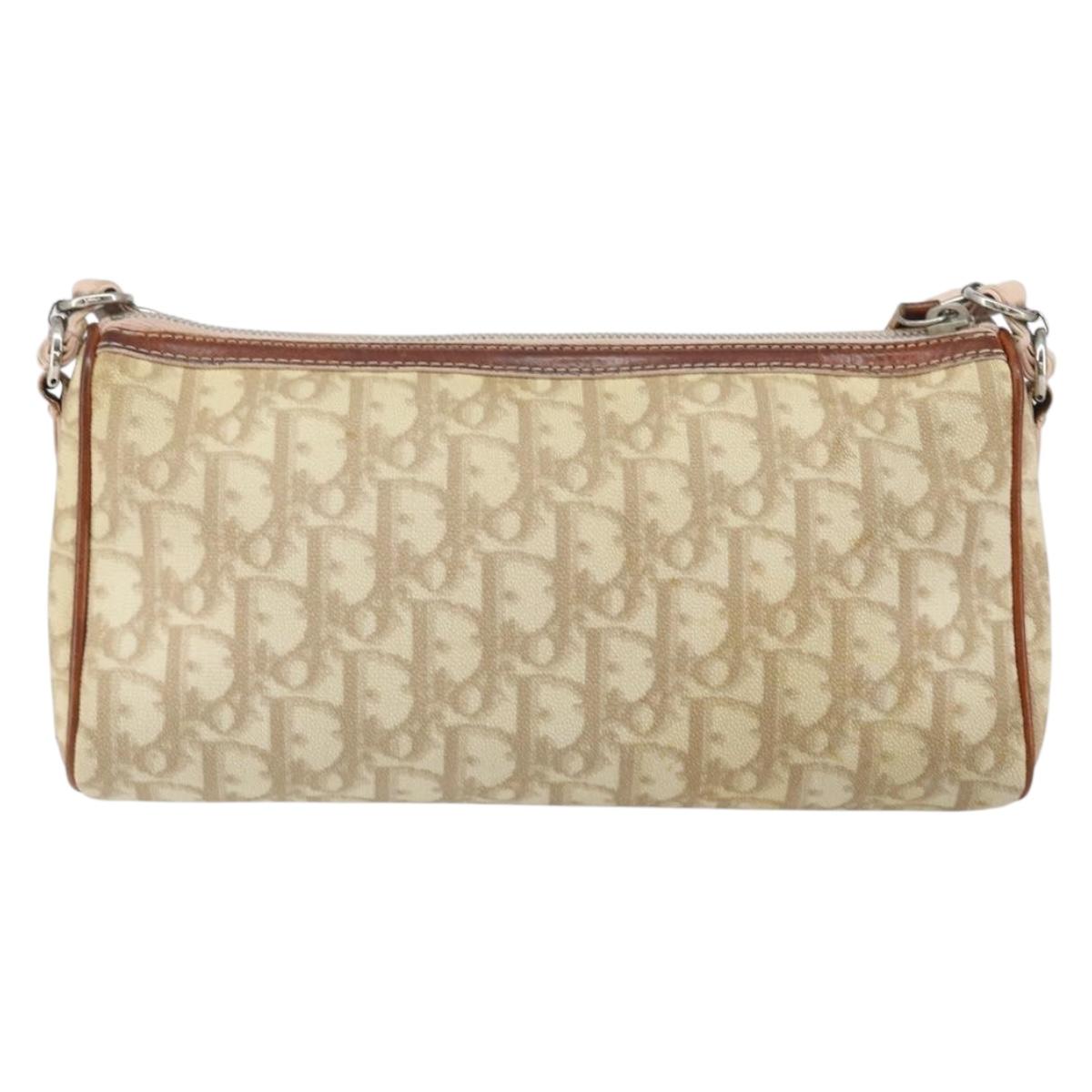 Christian Dior Trotter Canvas Romantic Shoulder Bag PVC Beige Silver Auth 163773