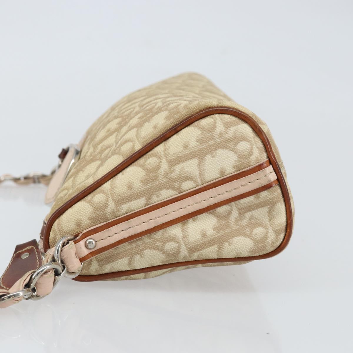 Christian Dior Trotter Canvas Romantic Shoulder Bag PVC Beige Silver Auth 163773