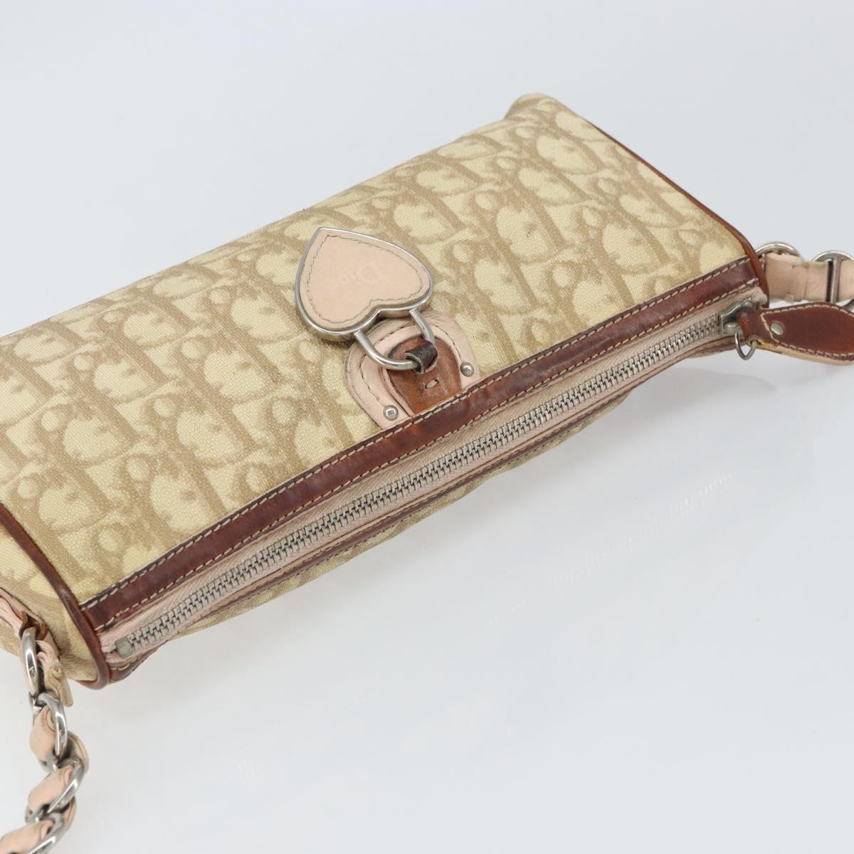 Christian Dior Trotter Canvas Romantic Shoulder Bag PVC Beige Silver Auth 163773